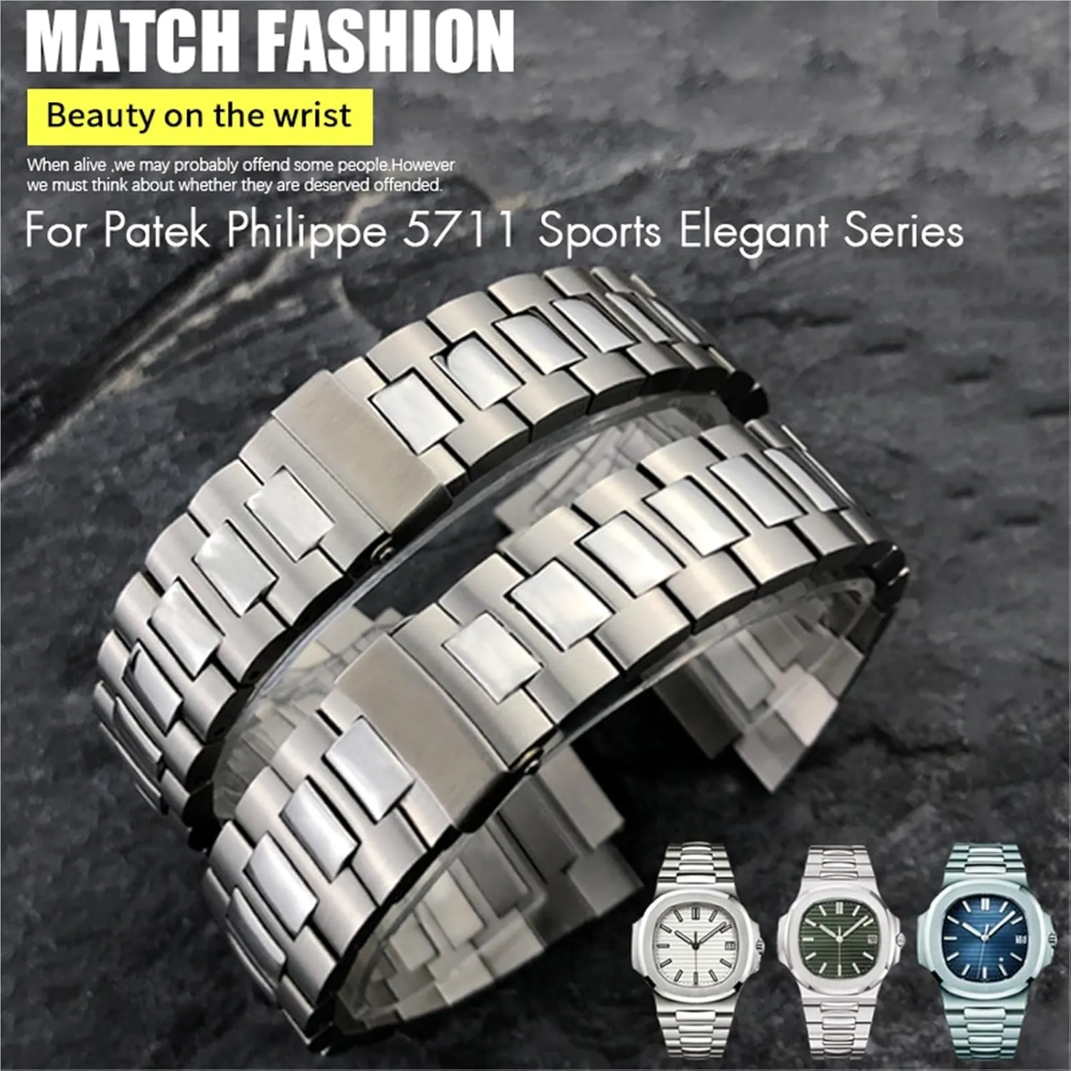 13mm Stainless Steel Watchband 25mm，For Patek Philippe NAUTILUS 5711 5726 Silver Metal Watch Strap Bracelets