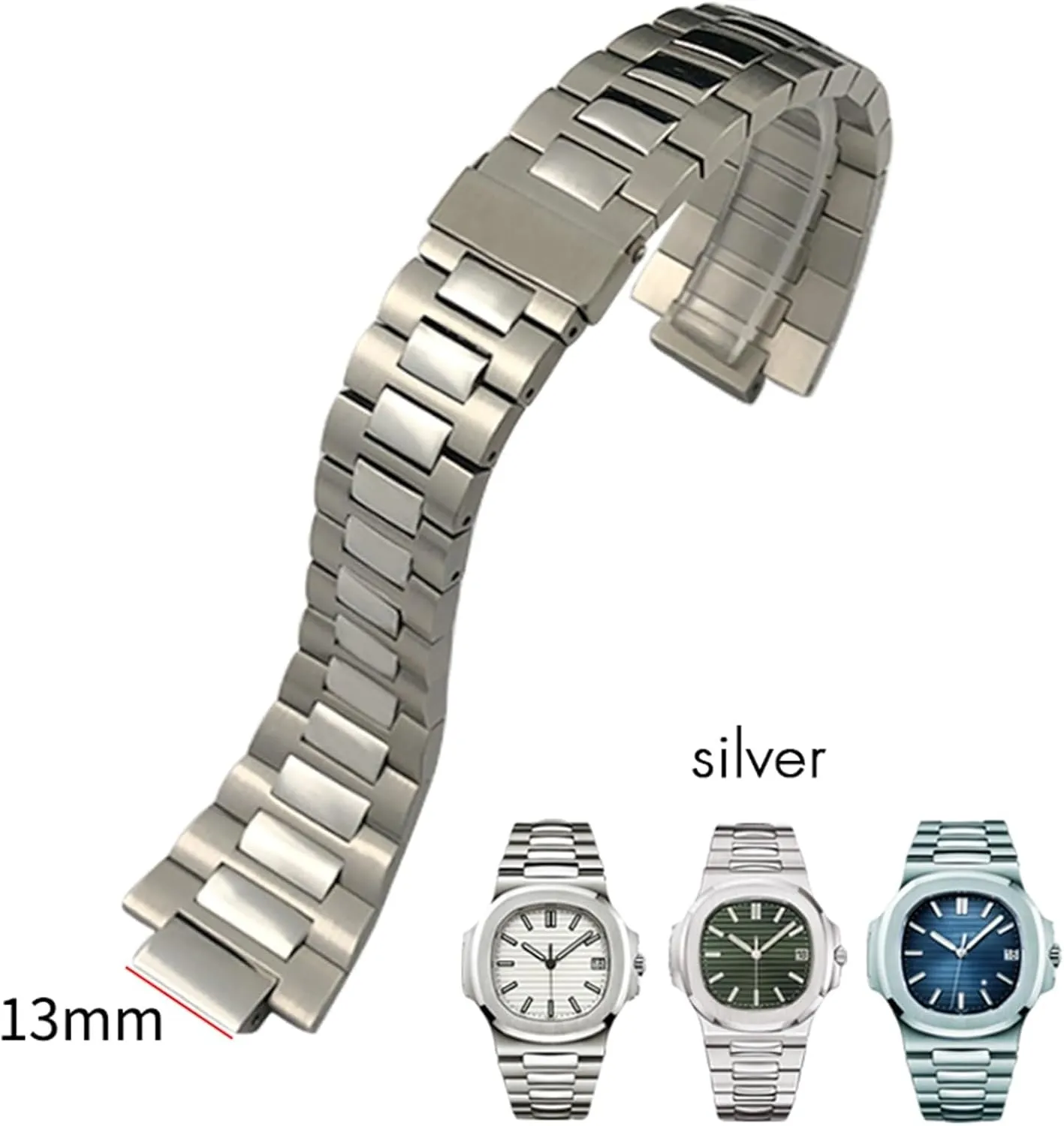 13mm Stainless Steel Watchband 25mm，For Patek Philippe NAUTILUS 5711 5726 Silver Metal Watch Strap Bracelets