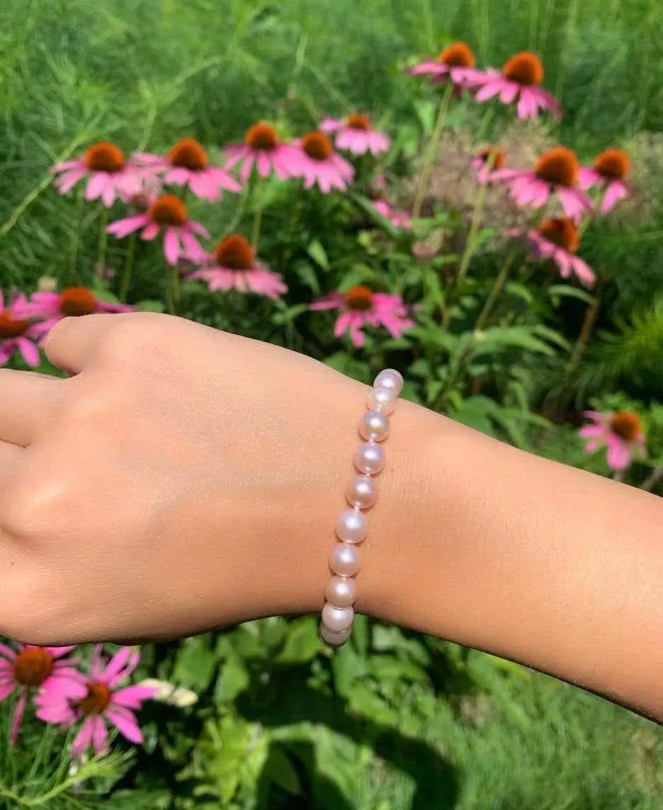 14K Gold AAAA Pink Freshwater Cultured Pearl Silk-Knotted Strand Bracelet with Fishhook Clasp - Choice of Pearl Size, Bracelet Length and Clasp Color
