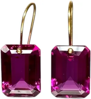 14K Gold Pink Tourmaline Earrings Rectangle Earrings Magenta Stone Earring November Birthstone Rubellite Pink Earring Luxury Gold Jewelry