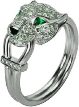 14K Gold Plated Panther Ring – Iced Out Diamond Design with Green Eyes – 925 Sterling Silver Animal Statement Ring for Men & Women – Luxury Hip Hop Fashion Jewelry, Bold Gift Idea