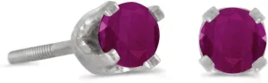14k Petite White Gold Round Ruby Screw-back Stud Earrings