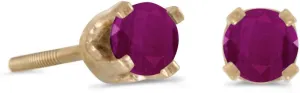 14k Petite Yellow Gold Round Ruby Screw-back Stud Earrings