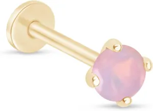 14K Solid Gold Birthstone Flat Back Stud Earring for Women Cartilage Earring Threaded Earlobe Tragus Helix Piercing Jewelry Nose Ring Gemstone Earring for Upper Ear Minimalist SINGLE STUD or PAIR