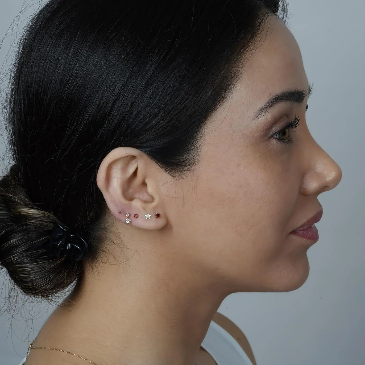 14K Solid Gold Birthstone Flat Back Stud Earring for Women Cartilage Earring Threaded Earlobe Tragus Helix Piercing Jewelry Nose Ring Gemstone Earring for Upper Ear Minimalist SINGLE STUD or PAIR