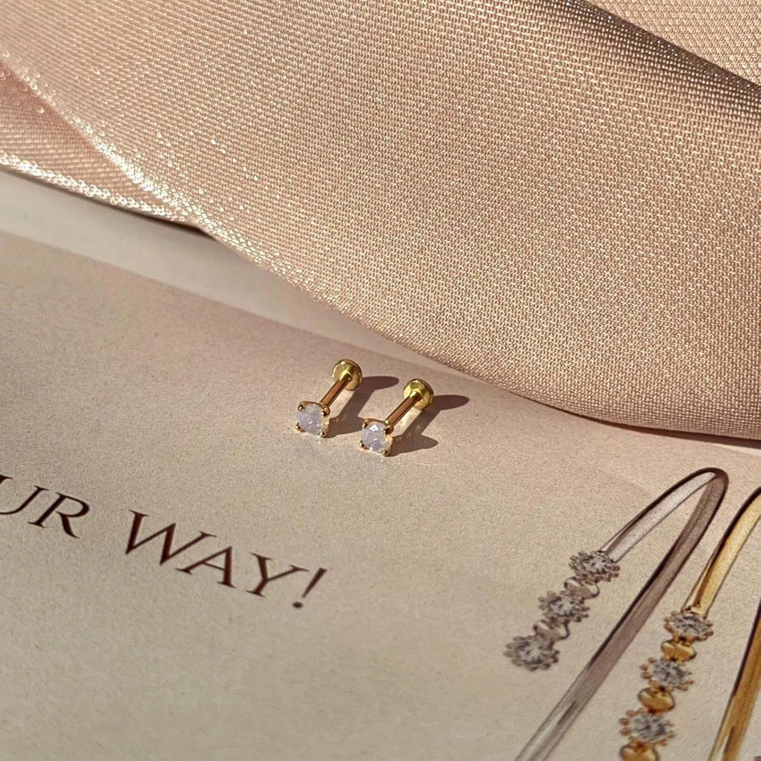 14K Solid Gold Birthstone Flat Back Stud Earring for Women Cartilage Earring Threaded Earlobe Tragus Helix Piercing Jewelry Nose Ring Gemstone Earring for Upper Ear Minimalist SINGLE STUD or PAIR