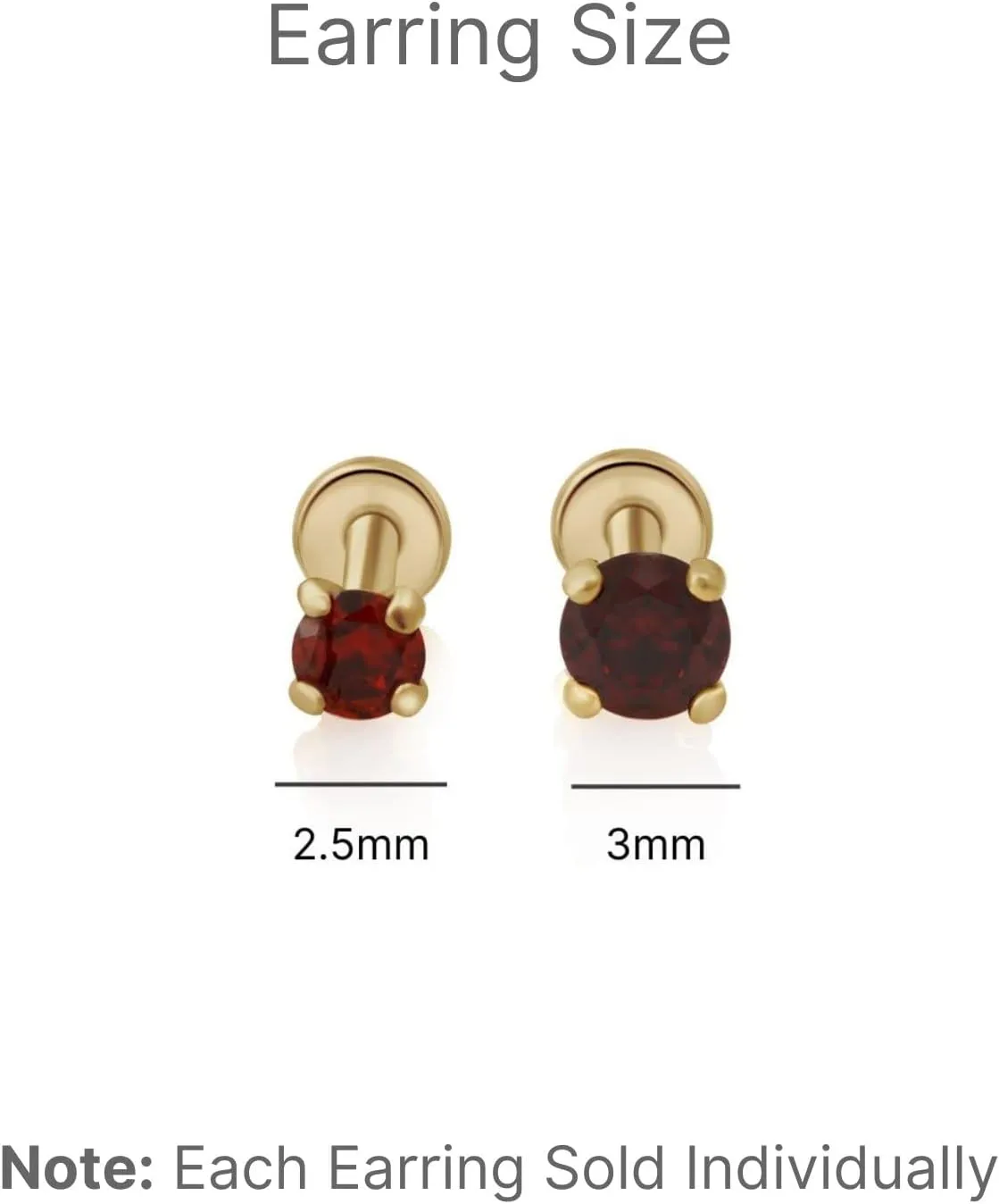 14K Solid Gold Birthstone Flat Back Stud Earring for Women Cartilage Earring Threaded Earlobe Tragus Helix Piercing Jewelry Nose Ring Gemstone Earring for Upper Ear Minimalist SINGLE STUD or PAIR