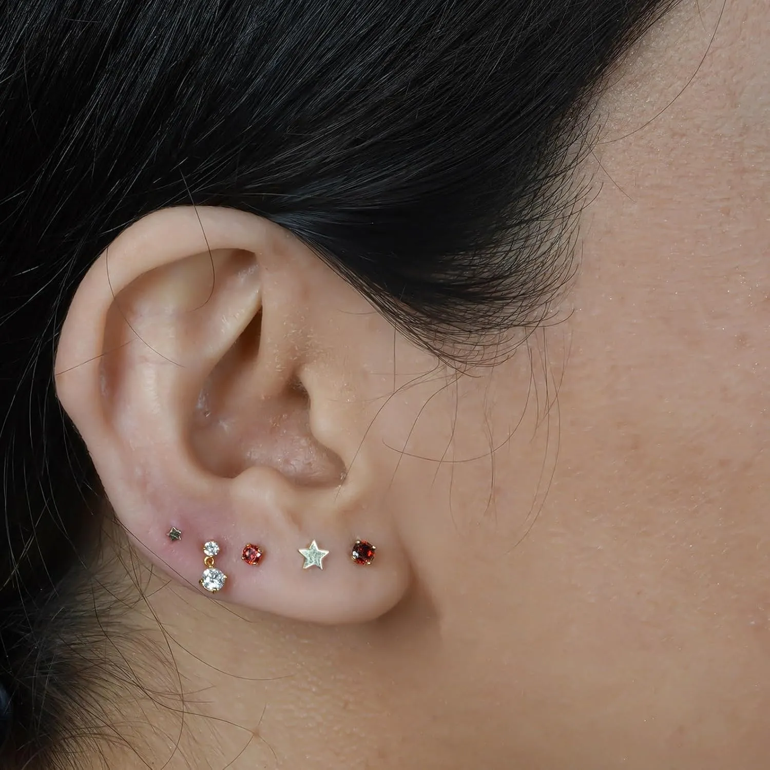 14K Solid Gold Birthstone Flat Back Stud Earring for Women Cartilage Earring Threaded Earlobe Tragus Helix Piercing Jewelry Nose Ring Gemstone Earring for Upper Ear Minimalist SINGLE STUD or PAIR