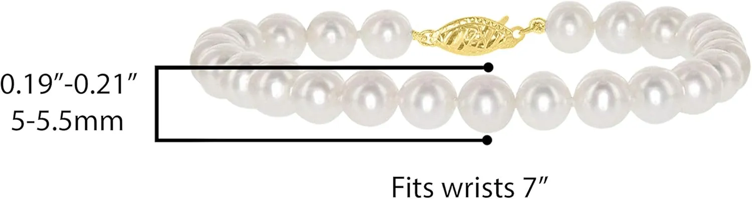 14K Yellow Gold AAA Freshwater Cultured Pearl Bridal Silk-Knotted Strand Bracelet with Fishhook Clasp - Choice of Pearl Size, Length & Metal Color