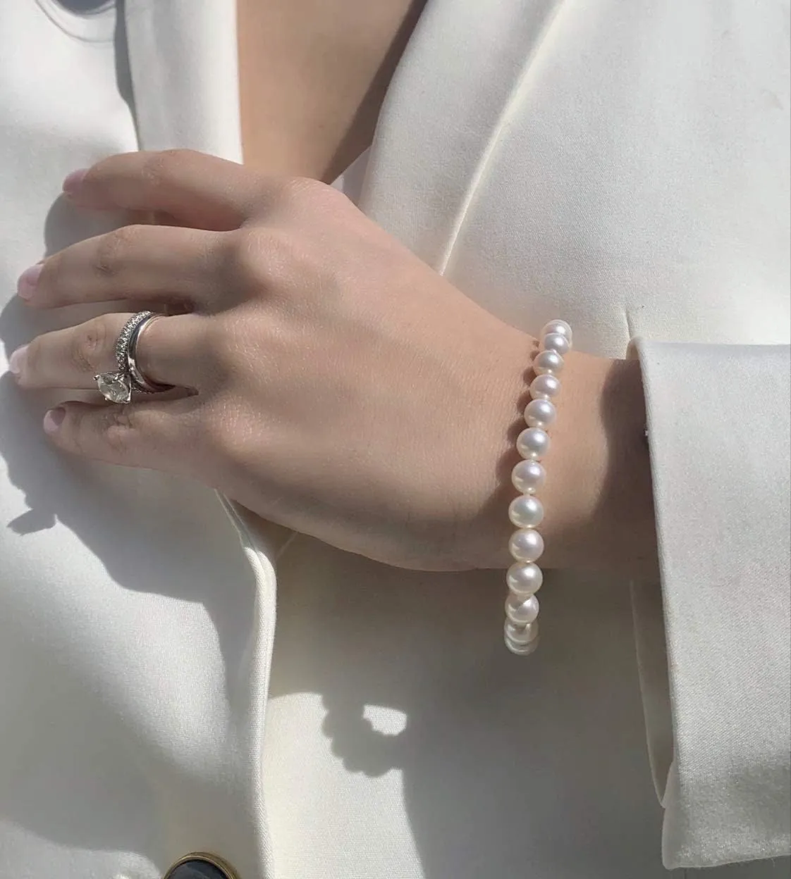 14K Yellow Gold AAA Freshwater Cultured Pearl Bridal Silk-Knotted Strand Bracelet with Fishhook Clasp - Choice of Pearl Size, Length & Metal Color