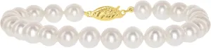 14K Yellow Gold AAA Freshwater Cultured Pearl Bridal Silk-Knotted Strand Bracelet with Fishhook Clasp - Choice of Pearl Size, Length & Metal Color