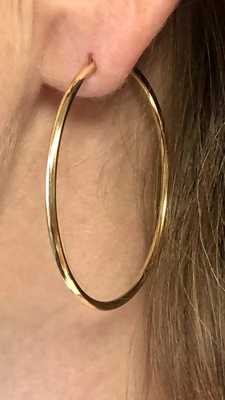 14K Yellow Gold Continuous Endless Hoop Earrings (2mm Tube)