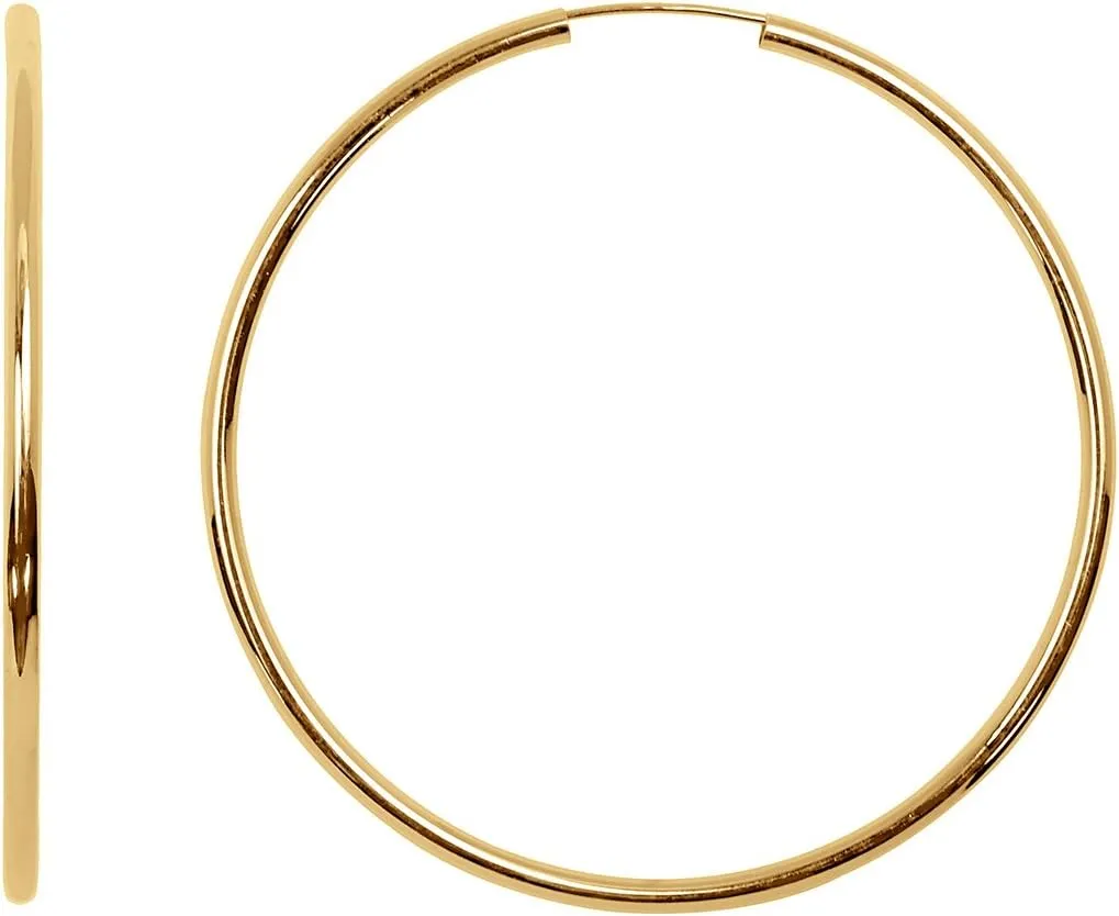 14K Yellow Gold Continuous Endless Hoop Earrings (2mm Tube)