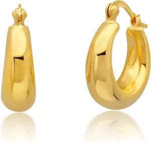 14k Yellow Gold Plated Hoop Earrings for Women with Click Top | Anti Tarnish Lightweight Chunky 14K Gold Hoop Earrings | Hypoallergenic Gold Plated Earrings 0.6 to 1 Inches by MAX   STONE