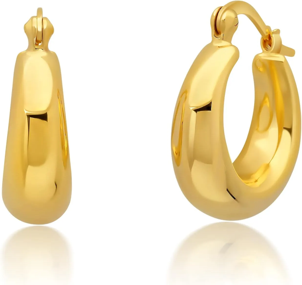 14k Yellow Gold Plated Hoop Earrings for Women with Click Top | Anti Tarnish Lightweight Chunky 14K Gold Hoop Earrings | Hypoallergenic Gold Plated Earrings 0.6 to 1 Inches by MAX   STONE