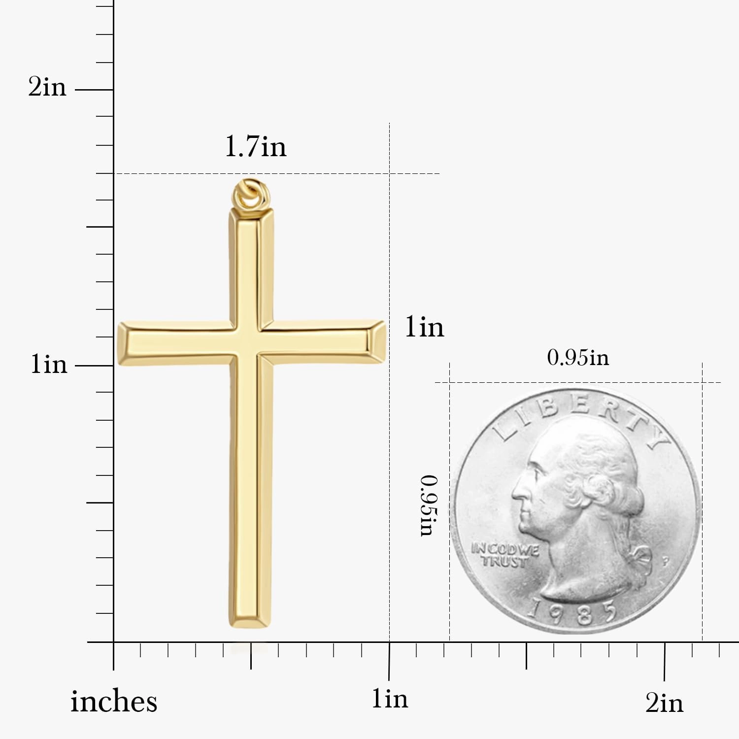 14k Gold Cross Necklace for Men Large Gold Cross Pendant Figaro Chain for Mens 14K Chain 5mm Masculine Appeal 20, 22, 24 INCH