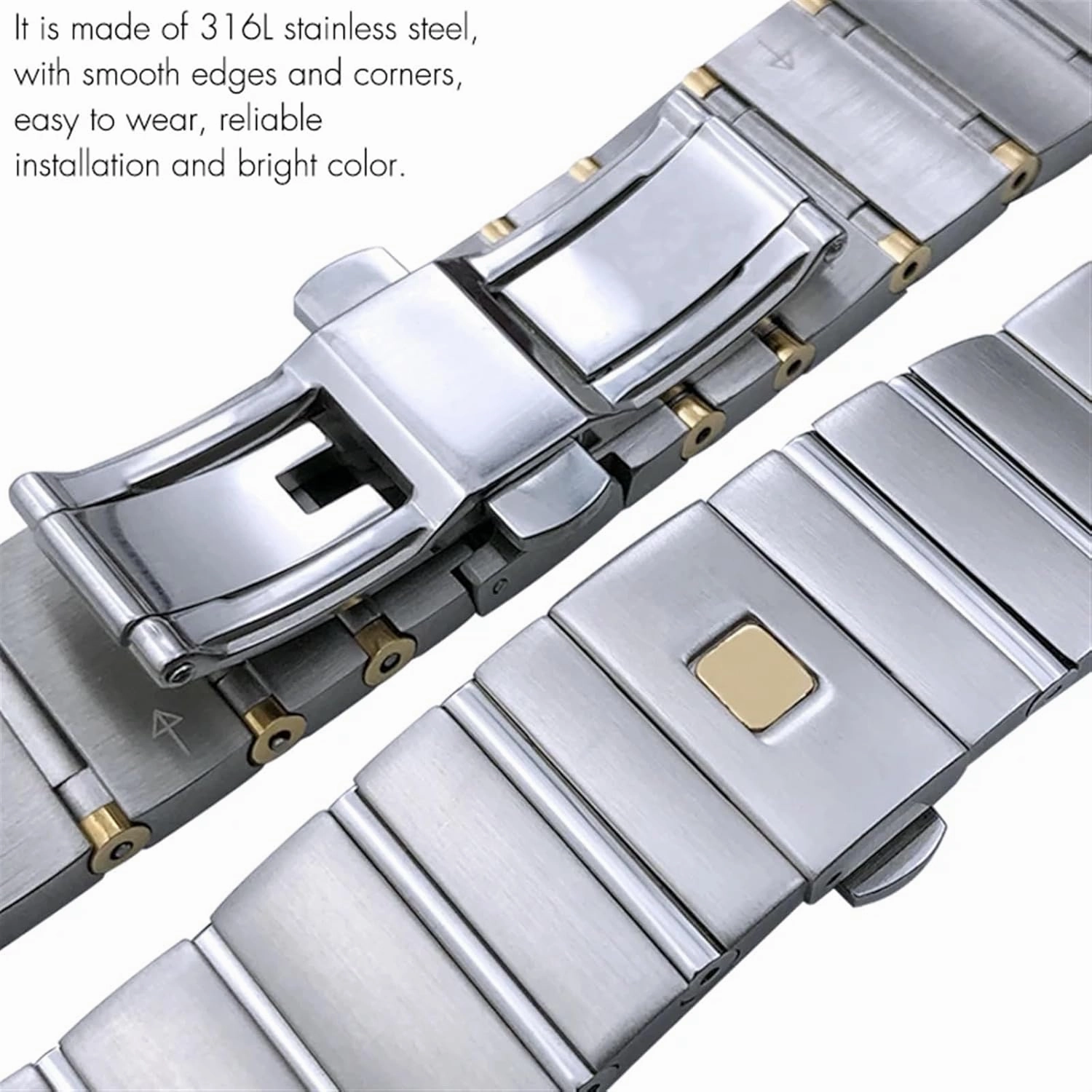 15mm 17mm 18mm 23mm 25mm Concave Shape Stainless Steel Watchband Fit for Omega Constellation Silver Watch Strap Solid Bracelets