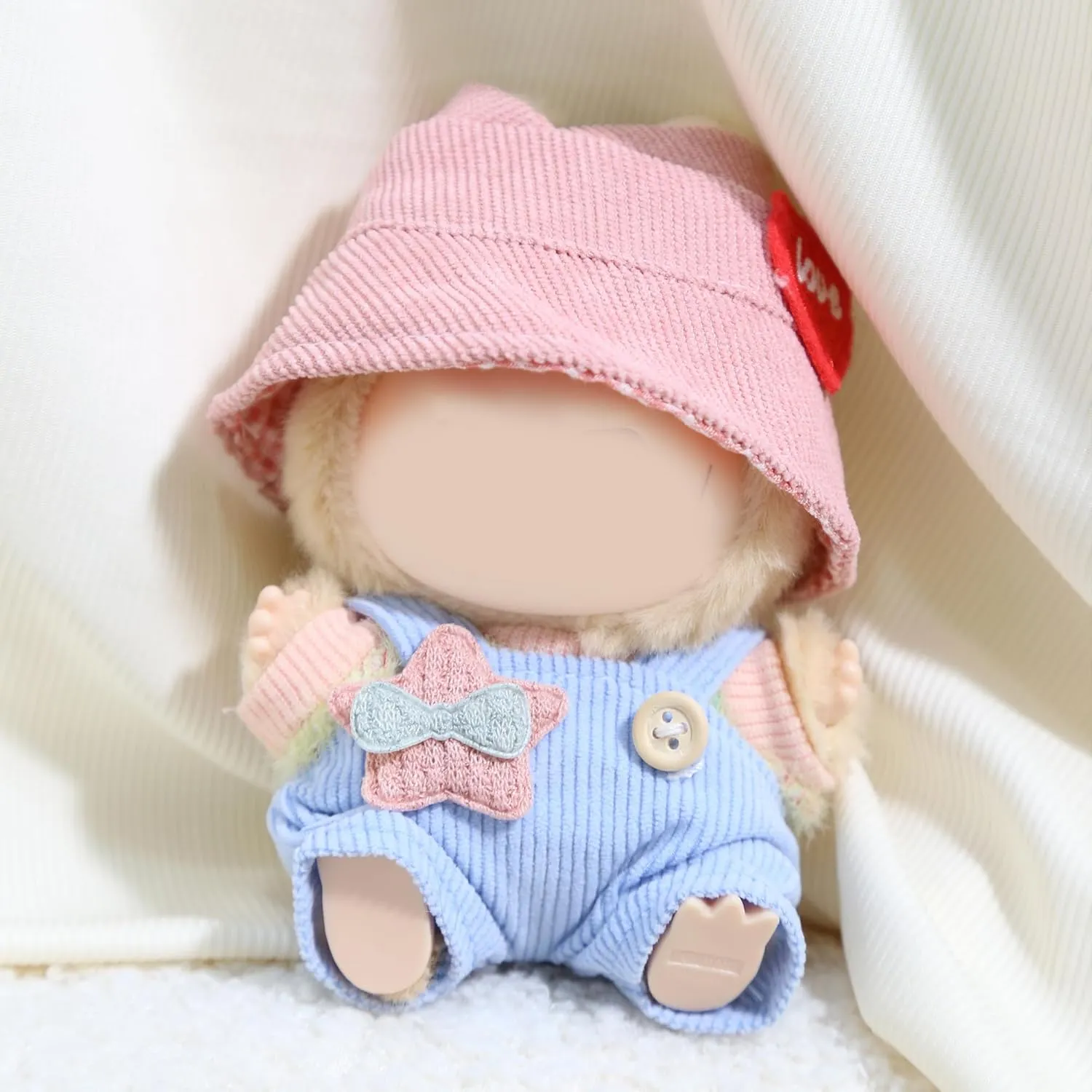 17cm Doll Clothes - Kawaii Chic Style Set for 17cm Dolls, Cute Doll Outfit with Accessories - Colorful T-Shirt   Star Light Blue Romper   Heart Shaped Pink Hat (NO Doll)