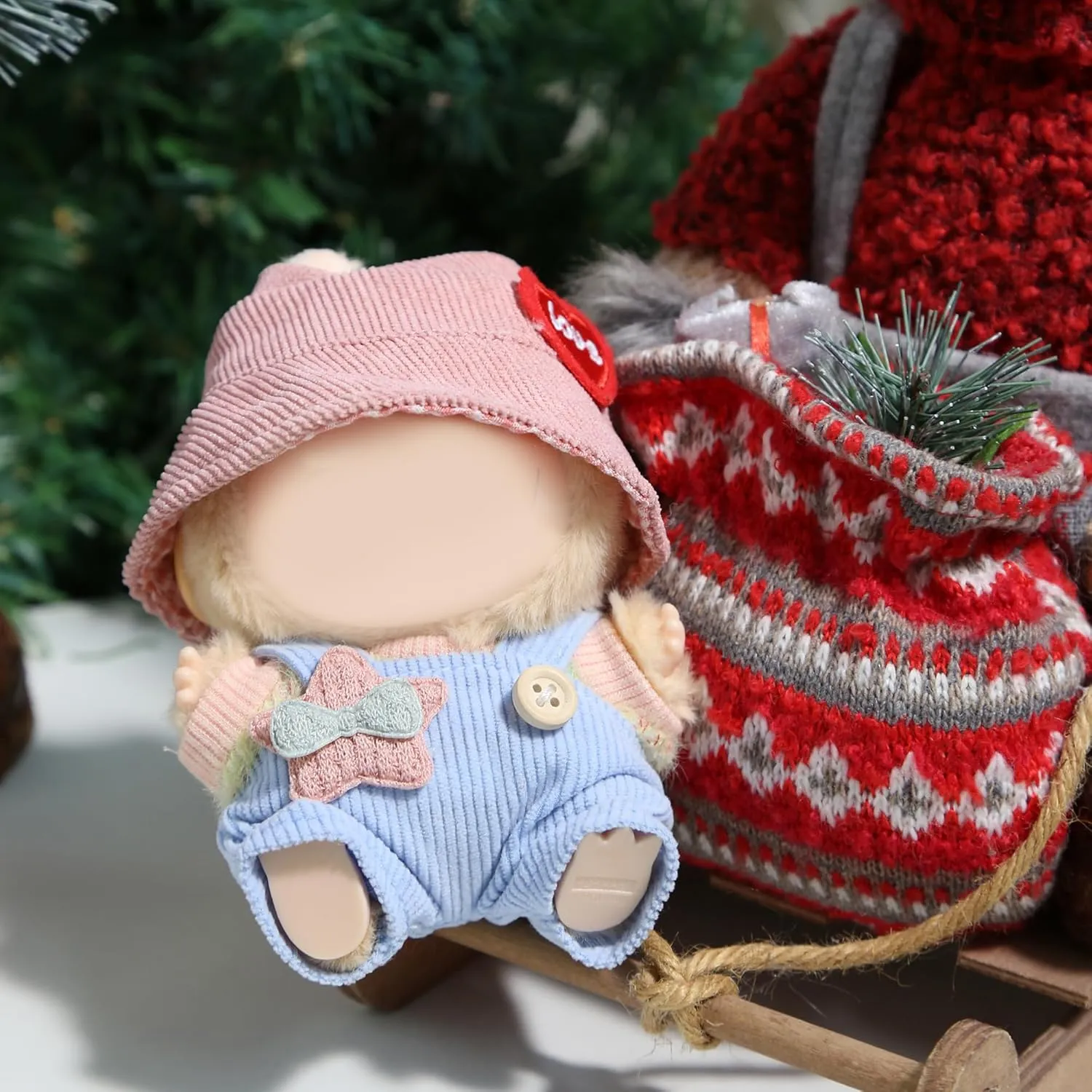 17cm Doll Clothes - Kawaii Chic Style Set for 17cm Dolls, Cute Doll Outfit with Accessories - Colorful T-Shirt   Star Light Blue Romper   Heart Shaped Pink Hat (NO Doll)
