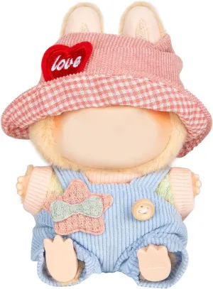17cm Doll Clothes - Kawaii Chic Style Set for 17cm Dolls, Cute Doll Outfit with Accessories - Colorful T-Shirt   Star Light Blue Romper   Heart Shaped Pink Hat (NO Doll)