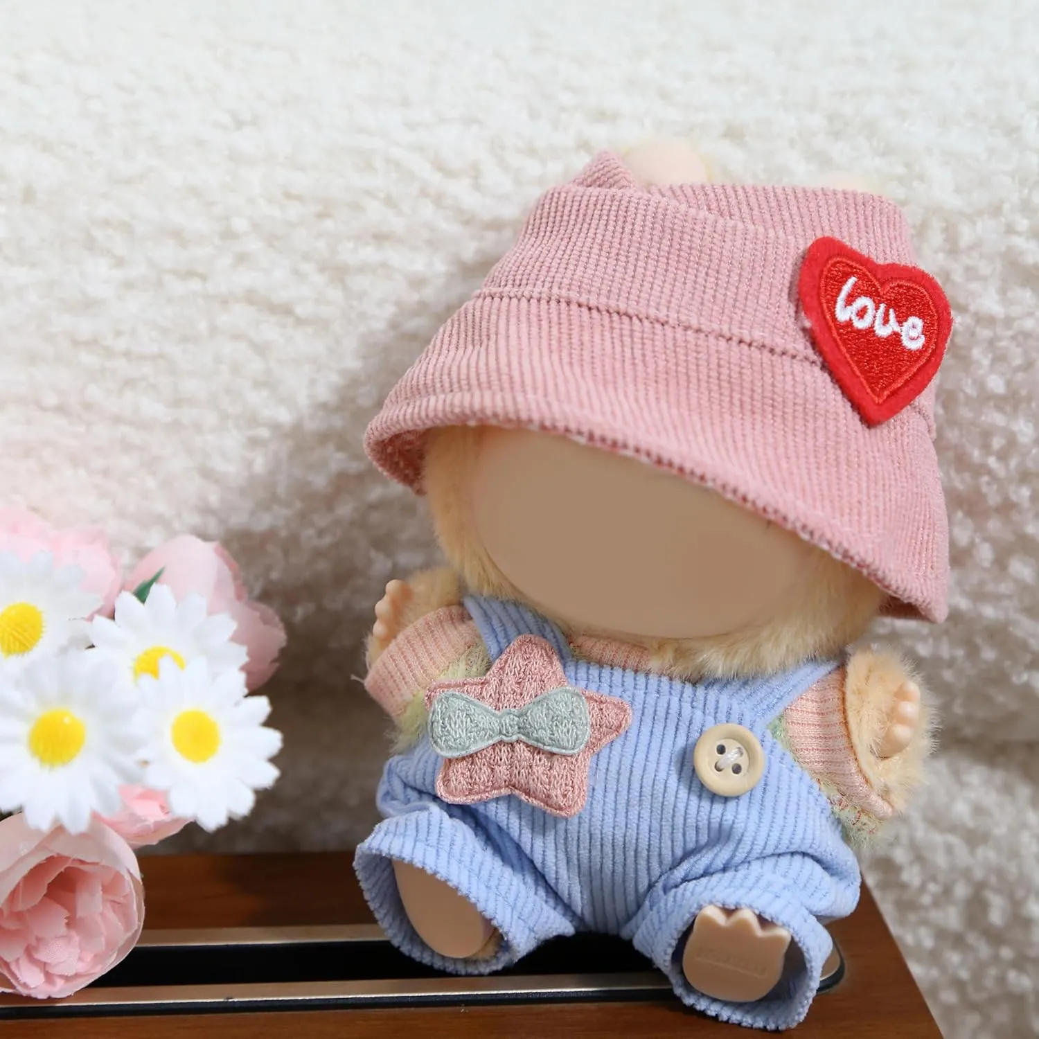 17cm Doll Clothes - Kawaii Chic Style Set for 17cm Dolls, Cute Doll Outfit with Accessories - Colorful T-Shirt   Star Light Blue Romper   Heart Shaped Pink Hat (NO Doll)