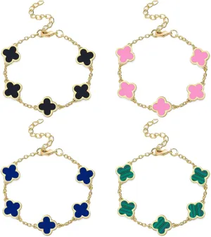 18K Gold Plated Adjustable Lucky Bracelet Set - Black/Blue/Pink/Green Charm Jewelry for Women, Mother’s Day