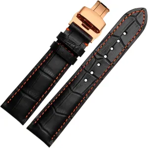 18mm 20mm 22mm stitches with Genuine Leather Watch Band Strap Silver Steel Butterfly Watch buckle