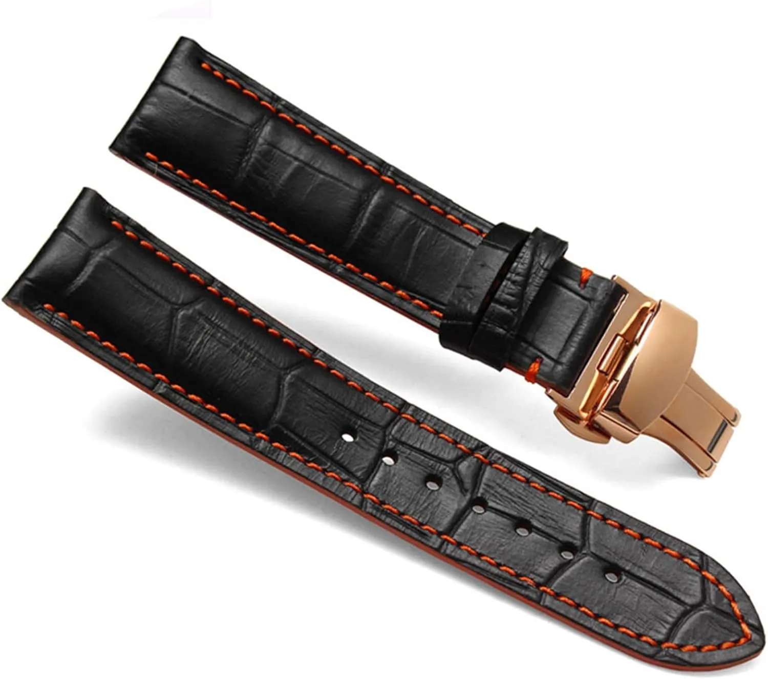 18mm 20mm 22mm stitches with Genuine Leather Watch Band Strap Silver Steel Butterfly Watch buckle