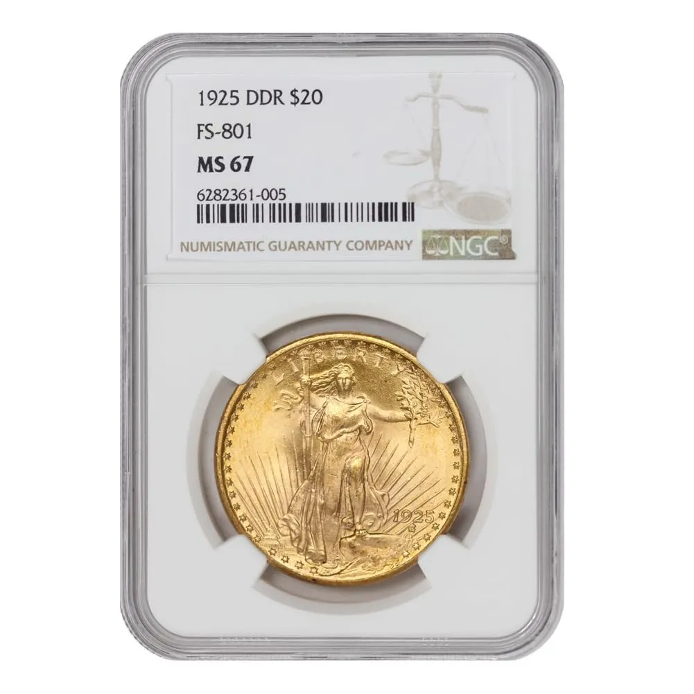 1925 American Gold Saint Gaudens Double Eagle MS-67 Double Die Reverse $20 MS67 NGC