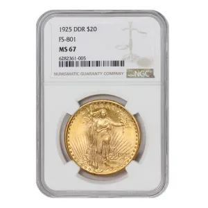1925 American Gold Saint Gaudens Double Eagle MS-67 Double Die Reverse $20 MS67 NGC