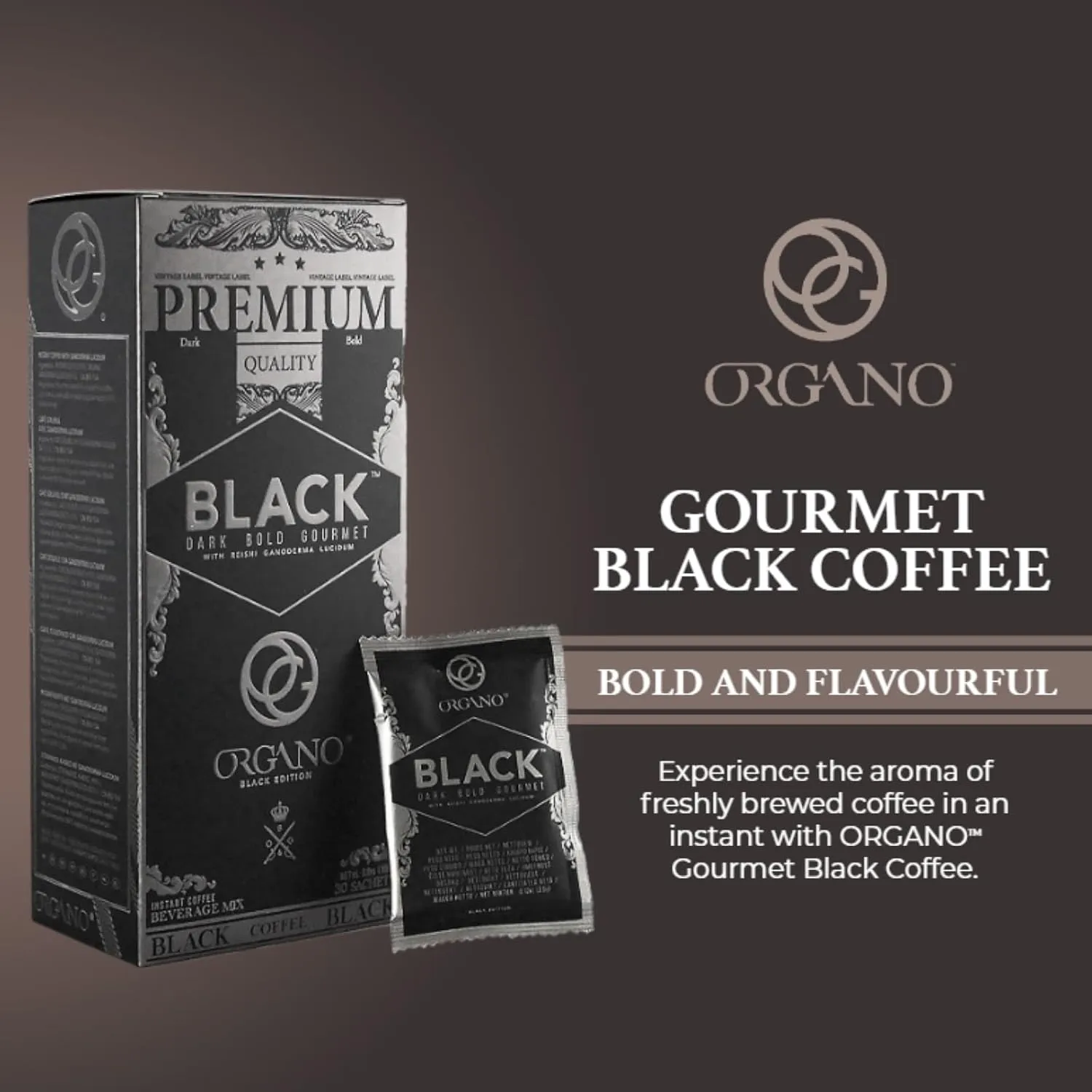 2 Boxes ORGANO Gourmet Black Coffee, 100% Certified Organic Ganoderma Lucidum Mushroom Coffee (60 sachets)