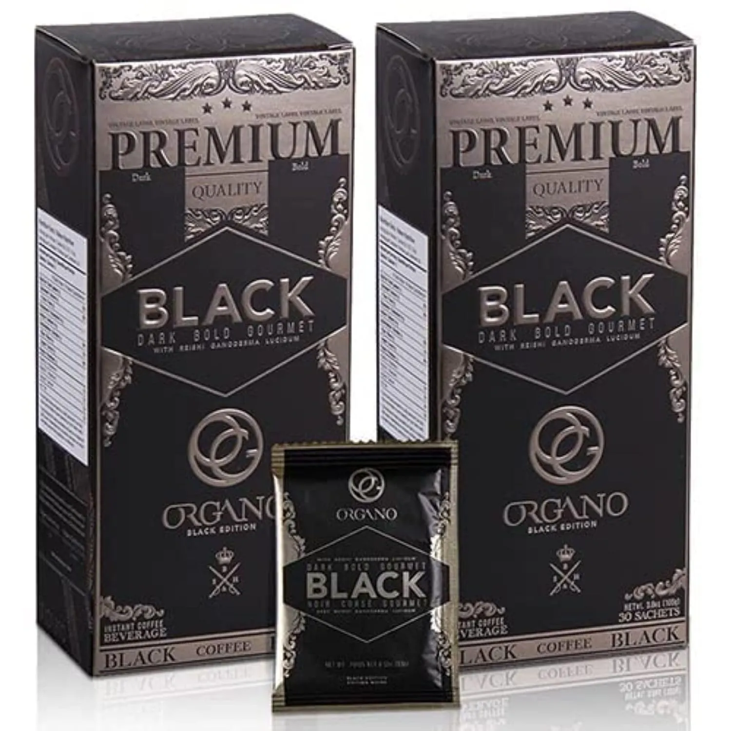 2 Boxes ORGANO Gourmet Black Coffee, 100% Certified Organic Ganoderma Lucidum Mushroom Coffee (60 sachets)