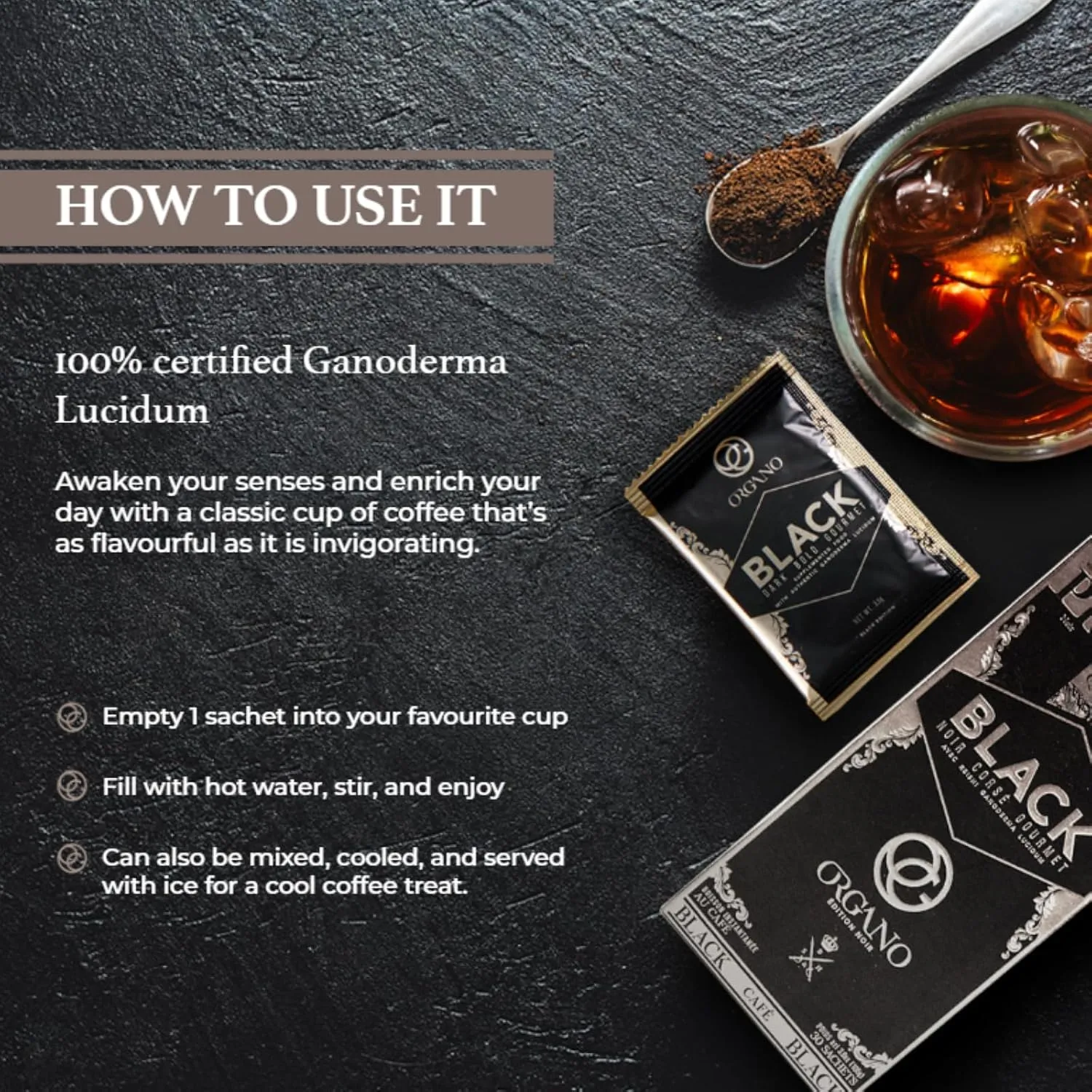 2 Boxes ORGANO Gourmet Black Coffee, 100% Certified Organic Ganoderma Lucidum Mushroom Coffee (60 sachets)
