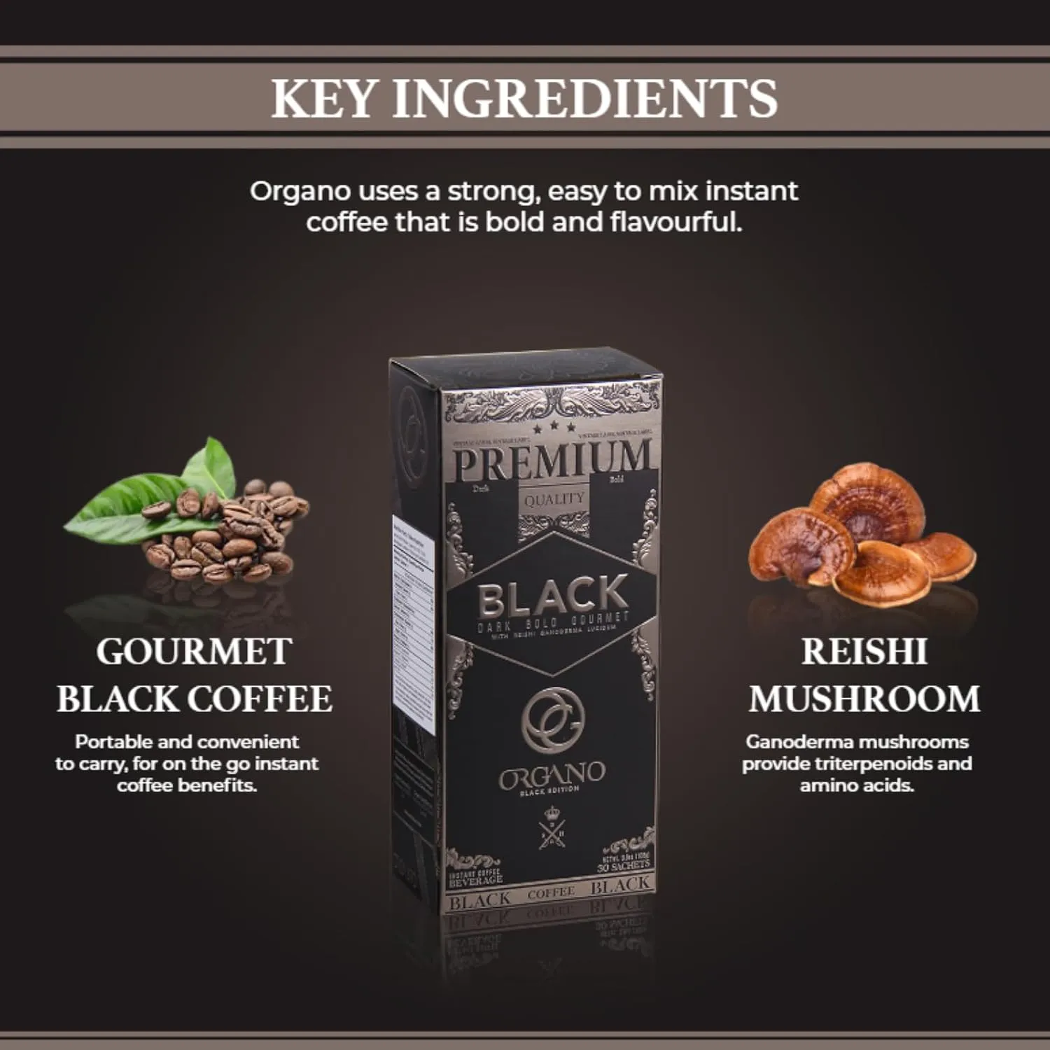 2 Boxes ORGANO Gourmet Black Coffee, 100% Certified Organic Ganoderma Lucidum Mushroom Coffee (60 sachets)