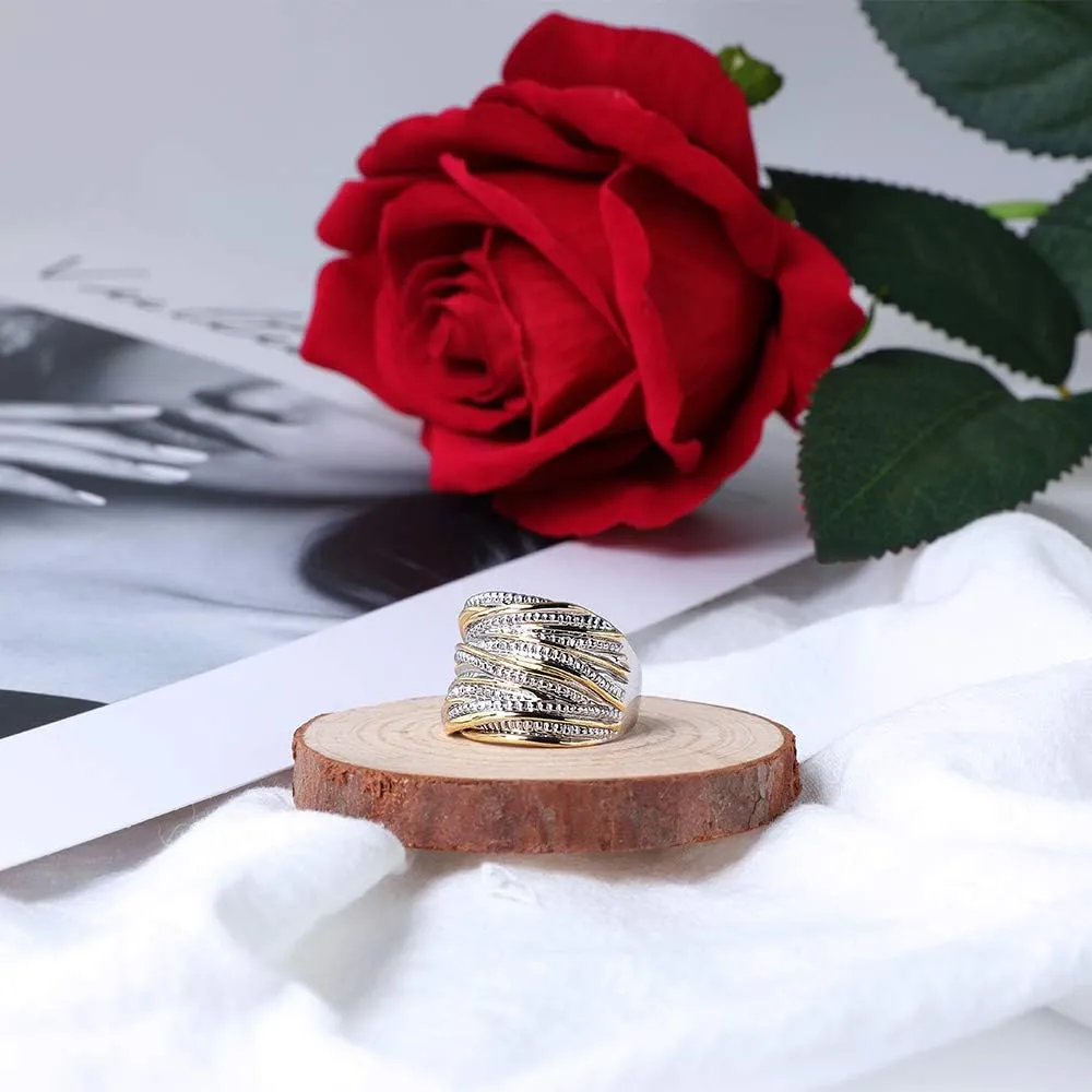 2 Tone Intertwined Crossover Statement Ring Fashion Chunky Band Rings for Women Black Gold Silver Rose Gold Plated Wide Index Finger Rings Costume Jewelry