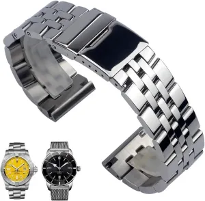 20mm 22mm 24mm Silver Stainless Steel Watch Strap Metal WatchBands For Breitling Premier Avenger Super Ocean Wrist Bracelets