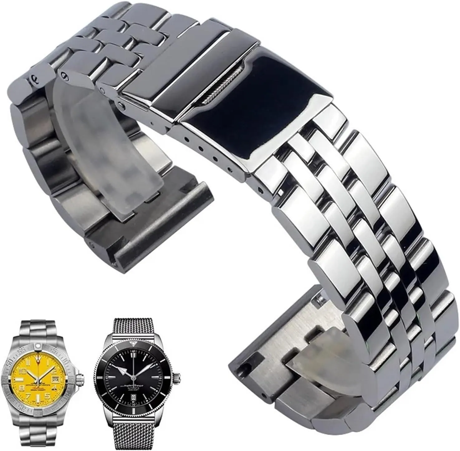 20mm 22mm 24mm Silver Stainless Steel Watch Strap Metal WatchBands For Breitling Premier Avenger Super Ocean Wrist Bracelets