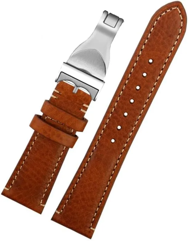 22mm Brown black Vintage retro Italy Genuine Leather Watchband For Tudor Strap watch band Butterfly buckle Belt