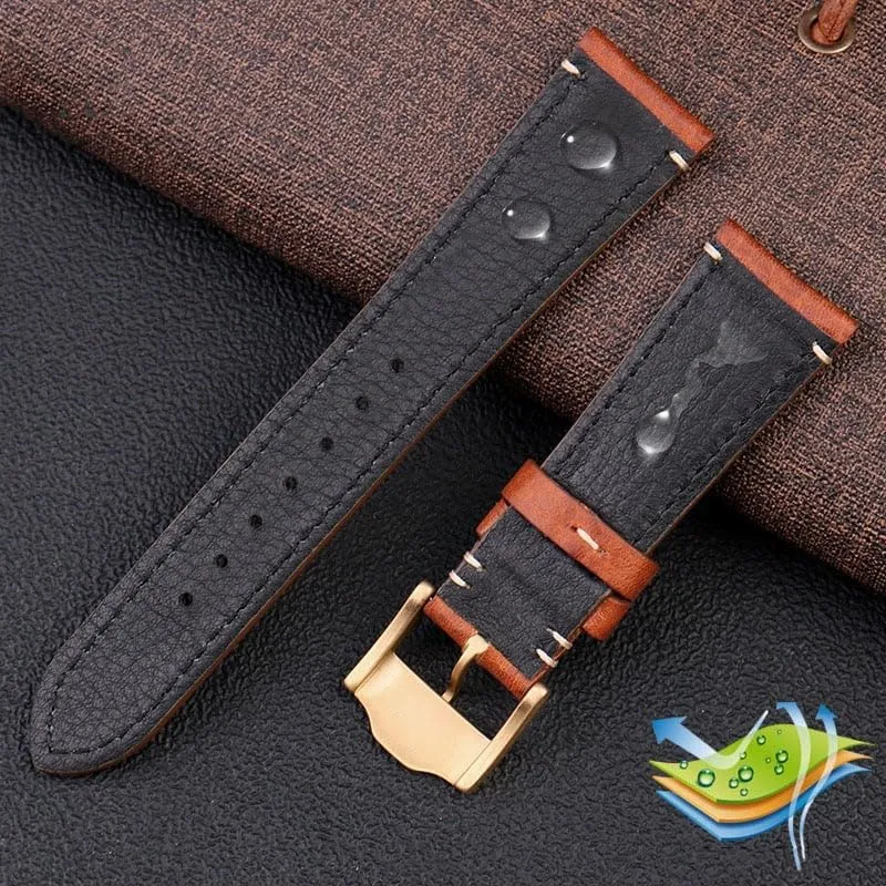 22mm Brown black Vintage retro Italy Genuine Leather Watchband For Tudor Strap watch band Butterfly buckle Belt
