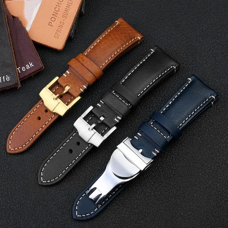 22mm Brown black Vintage retro Italy Genuine Leather Watchband For Tudor Strap watch band Butterfly buckle Belt