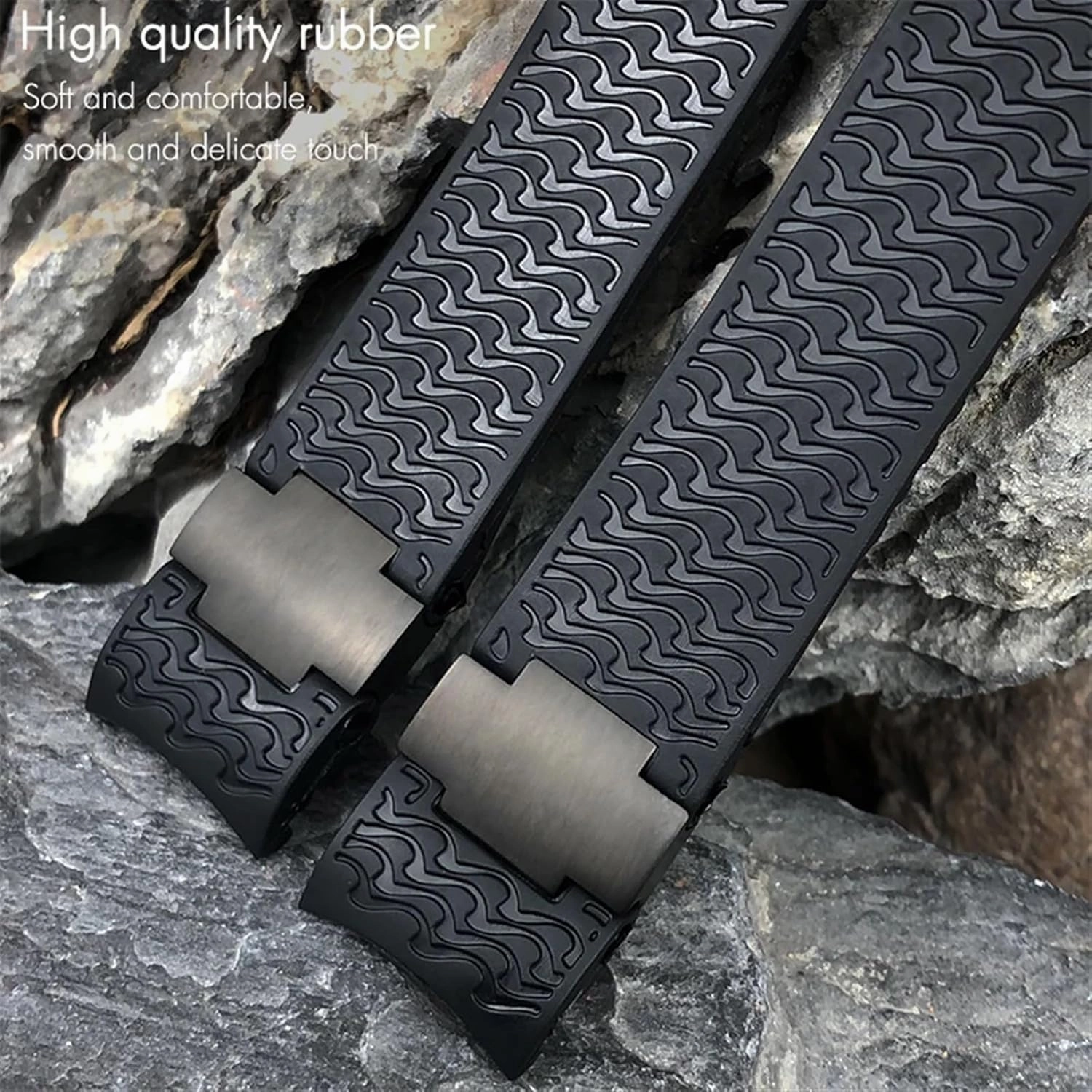 22mm Silicone Rubber Watchbands，For Ulysse Nardin Diver Silver Rose Gold Folding Buckle Black Blue Watch Strap