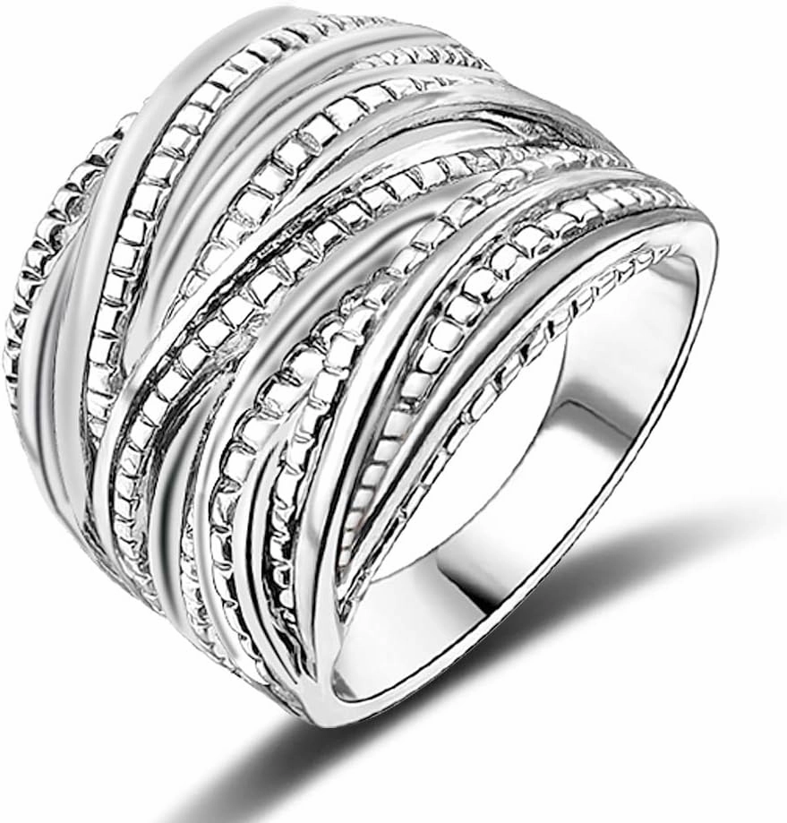 2 Tone Intertwined Crossover Statement Ring Fashion Chunky Band Rings for Women Black Gold Silver Rose Gold Plated Wide Index Finger Rings Costume Jewelry