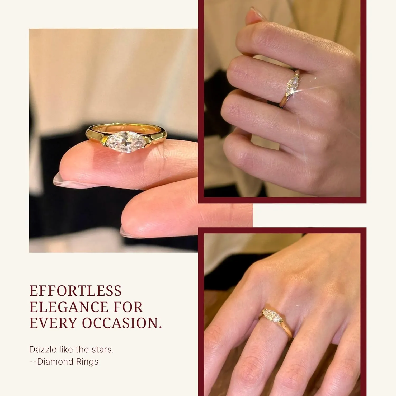 2CT Engagement Ring for Women Marquise Cut 925 Sterling Silver AAAAA Cubic Zirconia CZ Wedding Band Promise Ring For Women Solitaire Simulated Diamond Silver/Gold Size 5-10