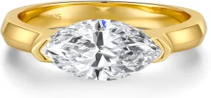 2CT Engagement Ring for Women Marquise Cut 925 Sterling Silver AAAAA Cubic Zirconia CZ Wedding Band Promise Ring For Women Solitaire Simulated Diamond Silver/Gold Size 5-10