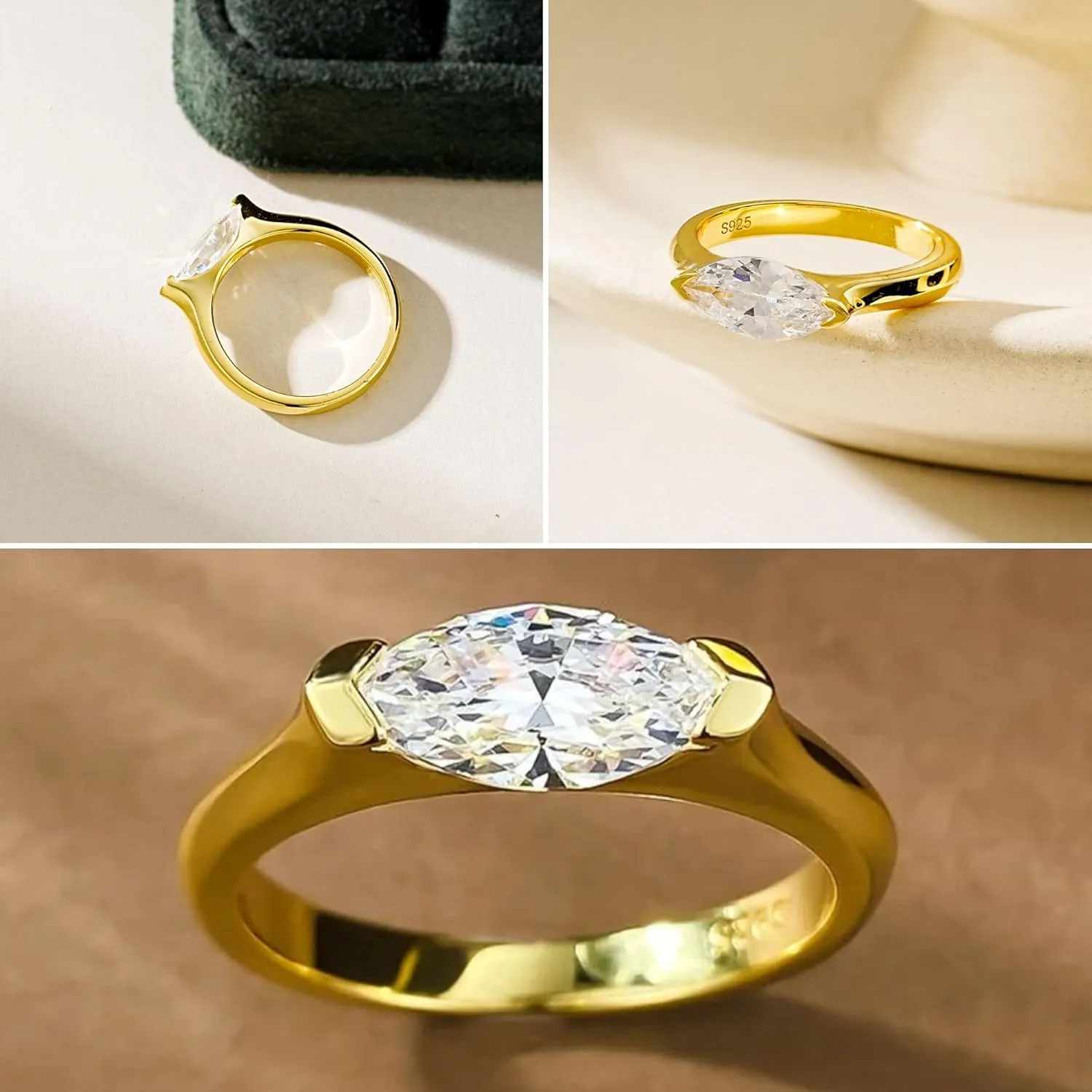 2CT Engagement Ring for Women Marquise Cut 925 Sterling Silver AAAAA Cubic Zirconia CZ Wedding Band Promise Ring For Women Solitaire Simulated Diamond Silver/Gold Size 5-10