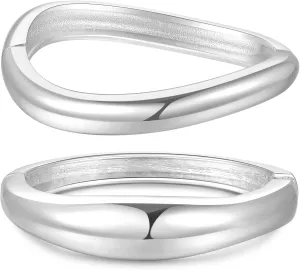 2pcs Gold Bangle Bracelets for Women, Trendy Hinged Cuff Open Wide Chunky Gold Bracelet Stack Arm Cuff Jewelry for Women
