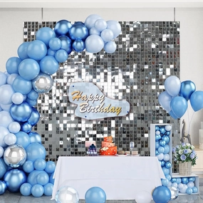 36PCS Silver Shimmer Wall Backdrop Sequin Wall Panels Square Sequin Backdrop for Wedding Birthday Anniversary Disco Party Wall Decoration