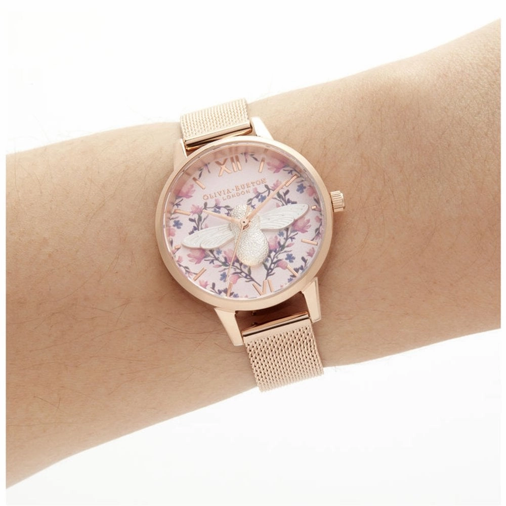 3D Bee Meant to Bee Blush Dial Silver and Rose Gold Mesh Watch