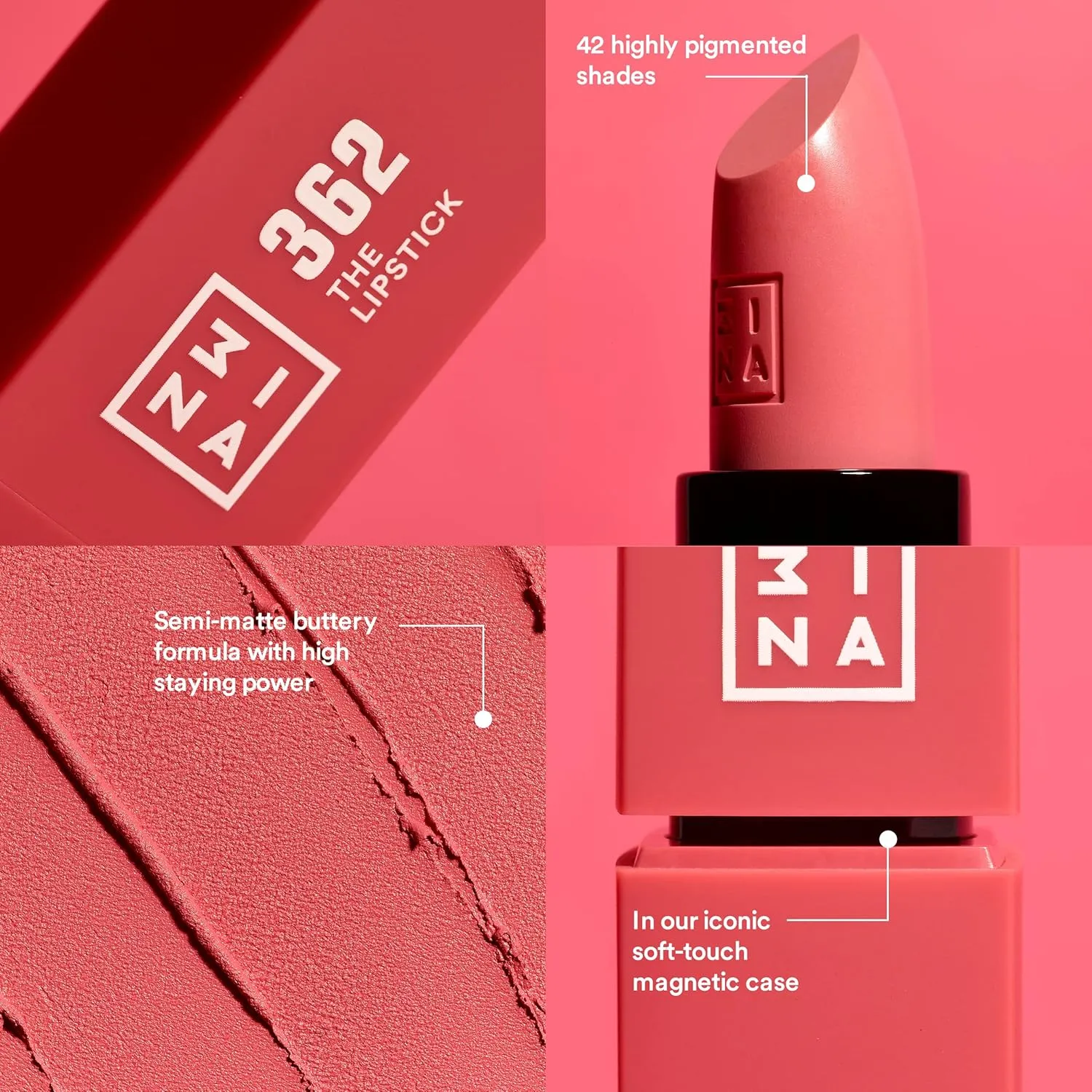 3INA The Lipstick 248 - Outstanding Shade Selection - Matte And Shiny Finishes - Highly Pigmented And Comfortable - Vegan And Cruelty Free Formula - Moisturizes The Lips - Dark Red - 0.16 Oz