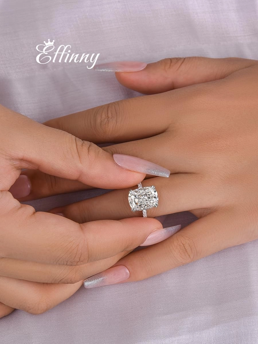 4.0ct Elongated Cushion Cut Engagement Ring for Women,Sterling Silver Simulated Diamond Promise Ring